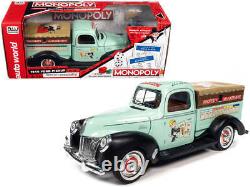 118 Monopoly Man with1940 Ford Pickup Truck - Light Green - Auto World