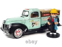 118 Monopoly Man with1940 Ford Pickup Truck - Light Green - Auto World