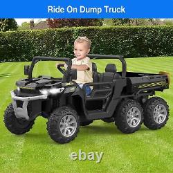 2 Seater Kids Ride on Dump Truck Car 24V 4WD Electric UTV Toys with Dump Bed Black