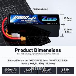 2x Zeee 22.2V 120C 8000mAh 6S LiPo Battery XT60 for RC Car Truck Tank Racer