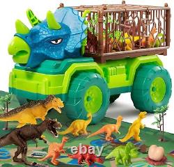 Dinosaur Truck Toy for Kids 3-5 Years Triceratops Transport Car Carrier Truck
