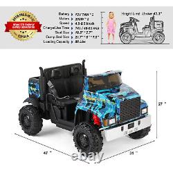 JOYLDIAS Camo Two-Seater 24V Kids Ride On Car Truck Tractor Trailer with Remote