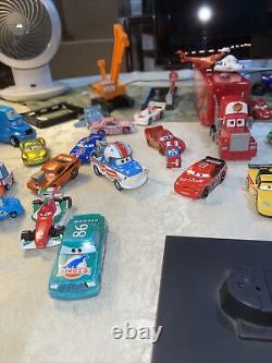 Massive Lot Of Disney Pixar Cars Trucks Helicopter Crane Die Cast Metal Lunchbox
